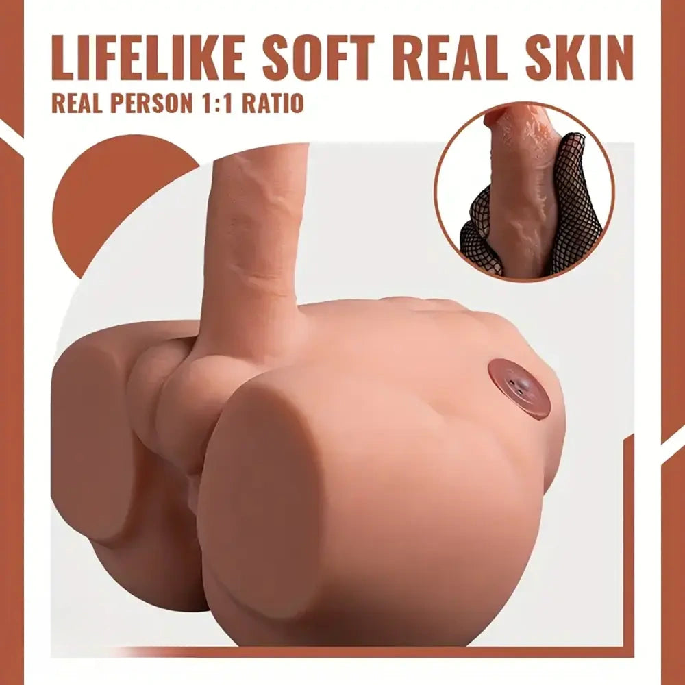 6.69in Lifelike Soft Silicone Thrusting Vibrating Dildo With Sex Torso