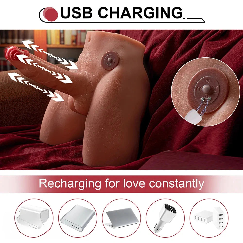 6.69in Realistic 3D Sexy Hip Thrusting Vibrating Real Dildo Male Sex Torso