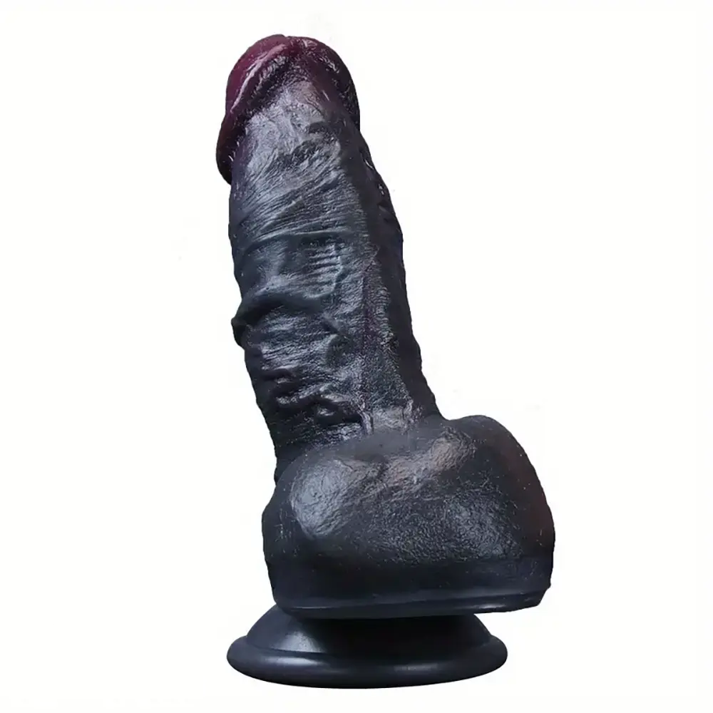 6.69in Realistic Silicone Soft Ebony Veins Dildo With Suction Cup