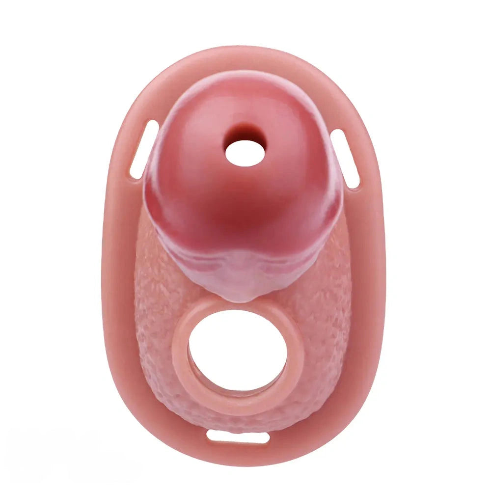 6.69in Silicone Cock Cage Strap on Chastity Dildo With Lock With Cock Ring