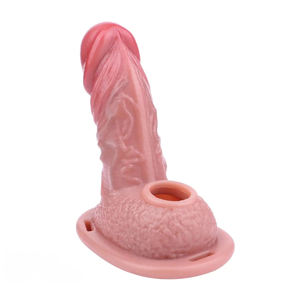 6.69in Silicone Cock Cage Strap on Chastity Dildo With Lock With Cock Ring