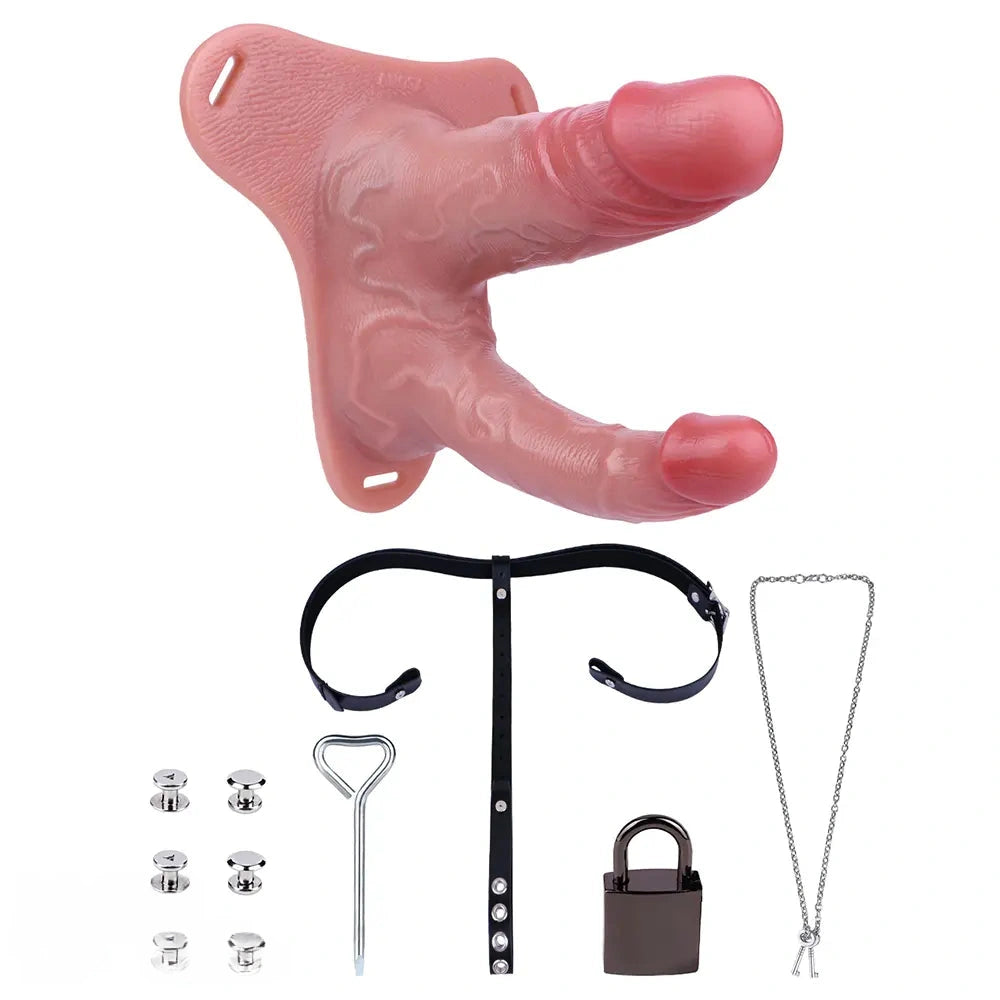 6.69in Strap on Double Sided Silicone Cock Cage Dildo For Chastity Cock