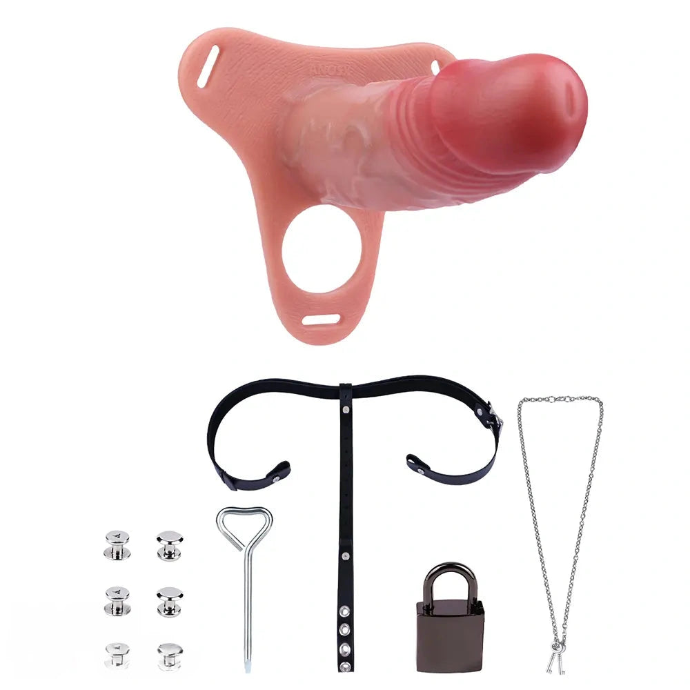 6.69in Strap on Hollow Sleeve Silicone Cock Cage Dildo For Chastity Cock
