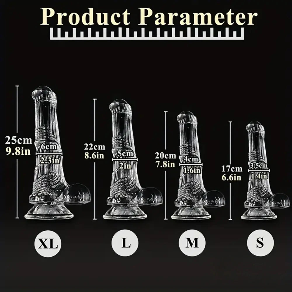 6.6in 7.8in 8.6in 9.8in Clear Black Horse Cock Dildo For G-Spot Vagina