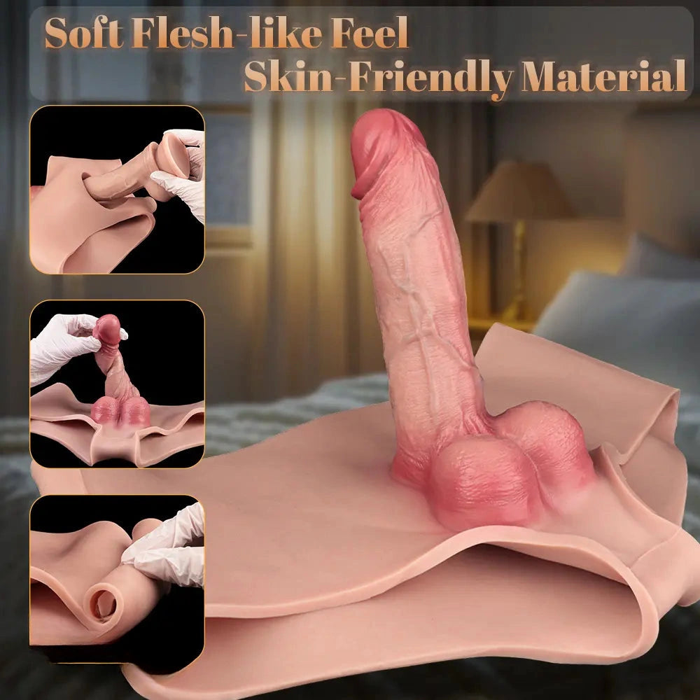 6.77in Hollow Penis Dildo Sleeve Silicone Soft Pants For Women Men Fuck