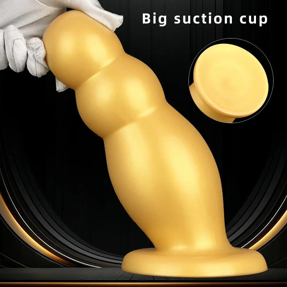 6.7in 10.23in Golden Silicone Extra Large Thick Butt Plug Dildo Anal Beads
