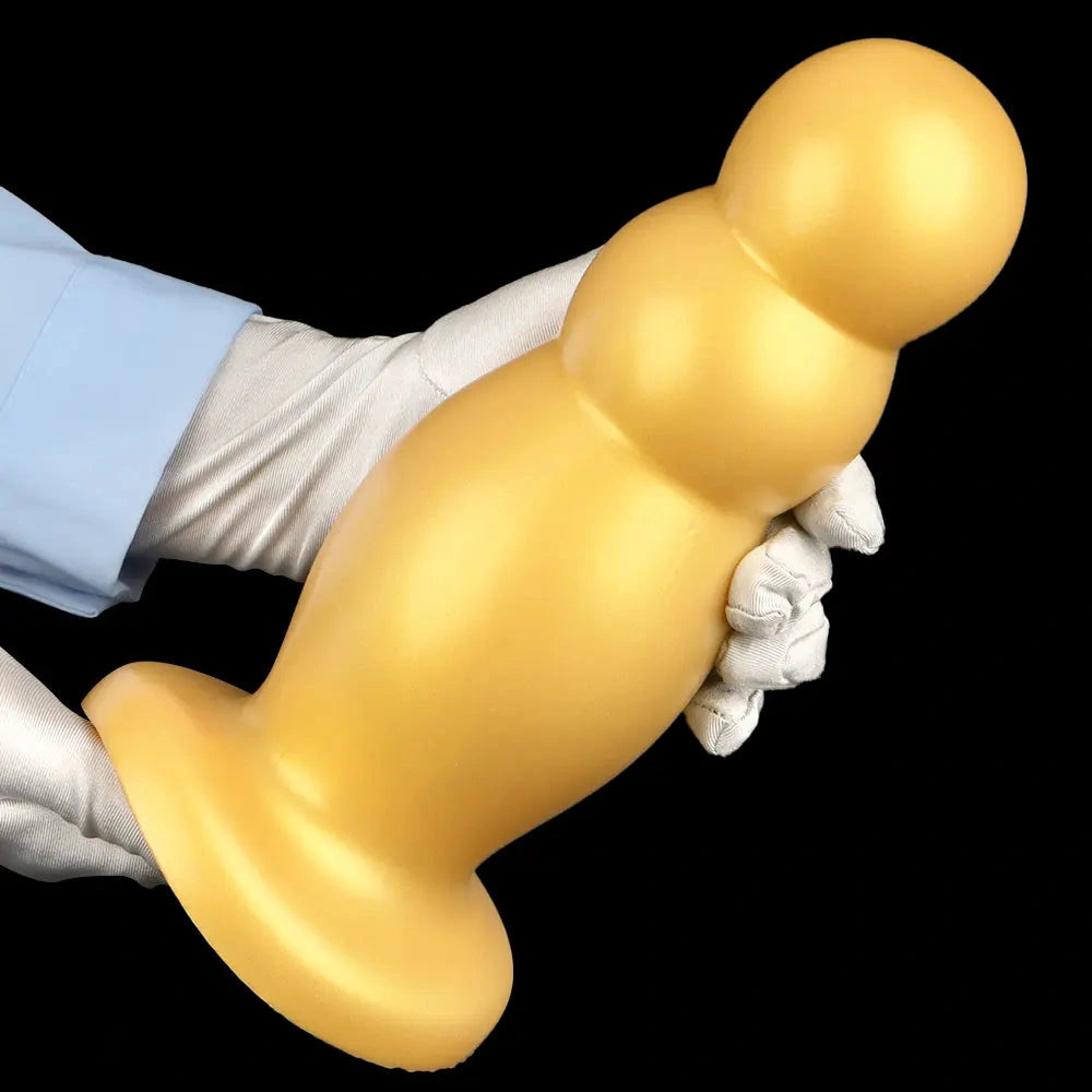 6.7in 10.23in Golden Silicone Extra Large Thick Butt Plug Dildo Anal Beads