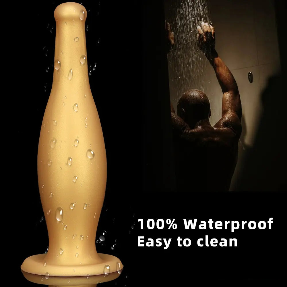 6.7in 11.41in Gold Beer Bottle Silicone Soft Big Anal Butt Plug Dildo