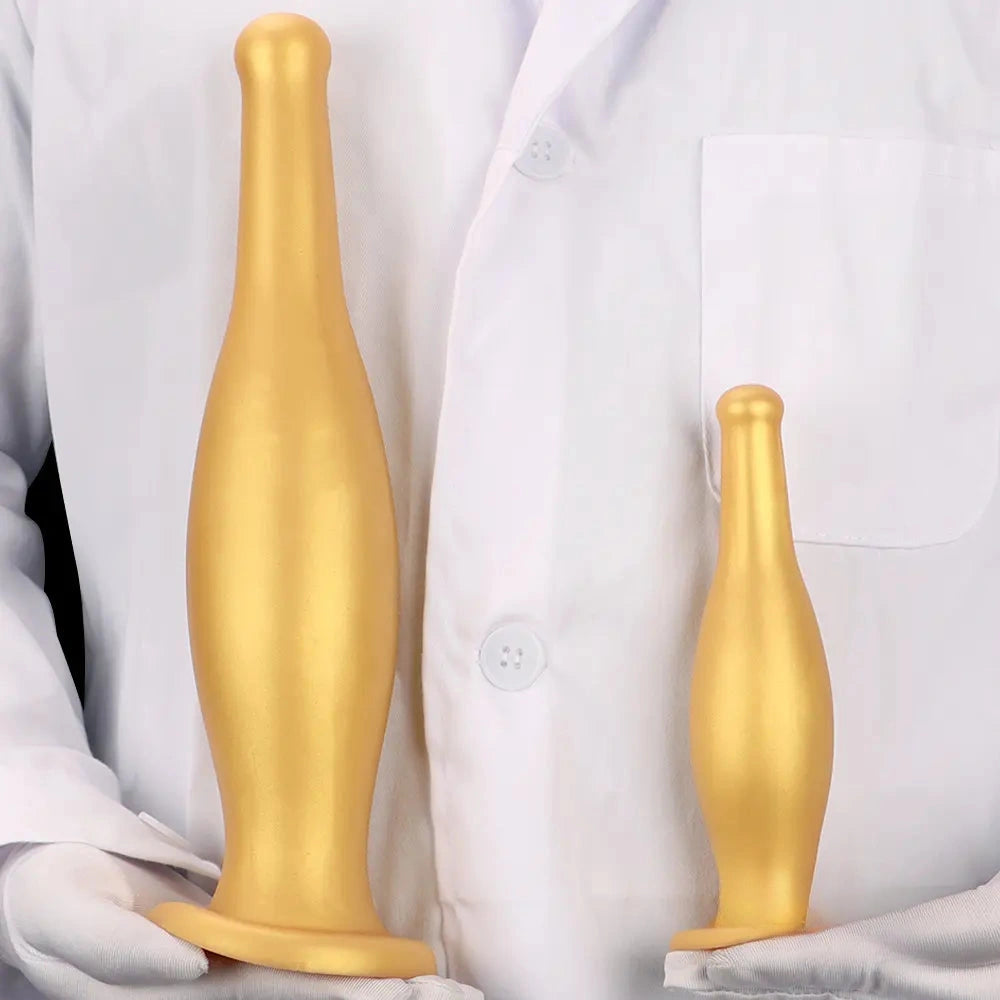 6.7in 11.41in Gold Beer Bottle Silicone Soft Big Anal Butt Plug Dildo