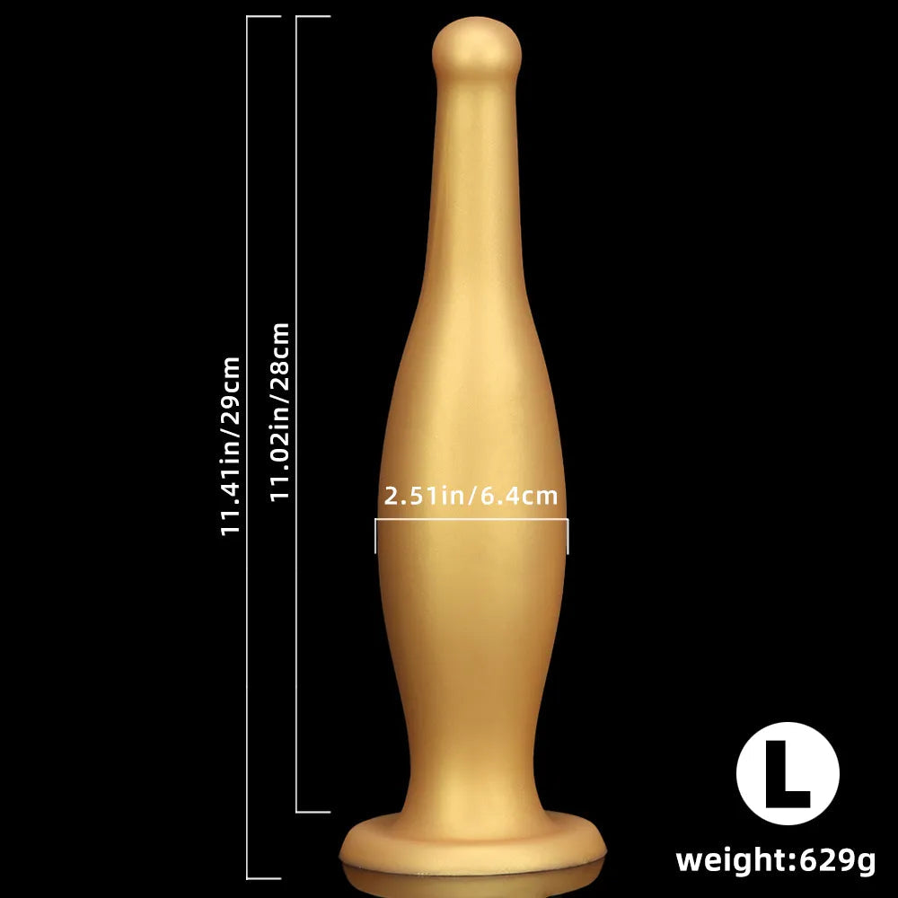 6.7in 11.41in Gold Beer Bottle Silicone Soft Big Anal Butt Plug Dildo