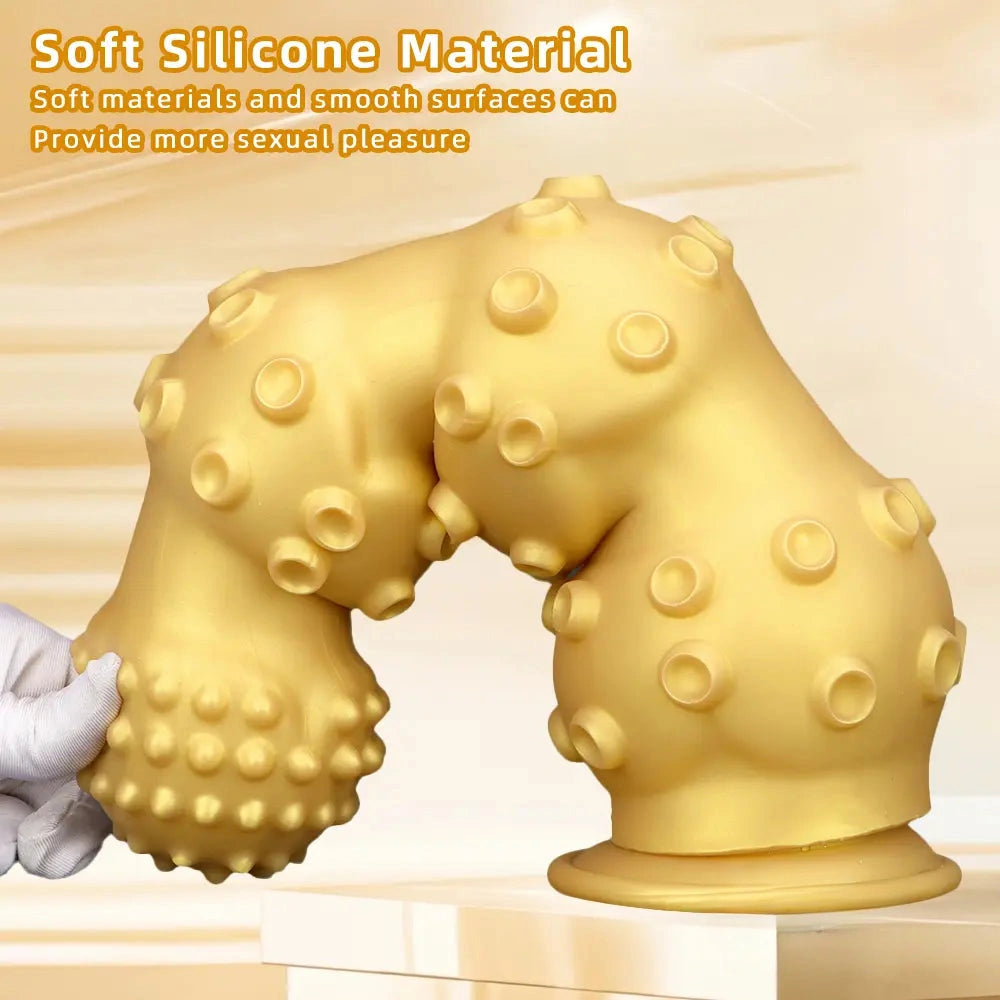 6.7in 9.84in 13.38in Gold Silicone Animal Octopus Large Dildo Butt Plug