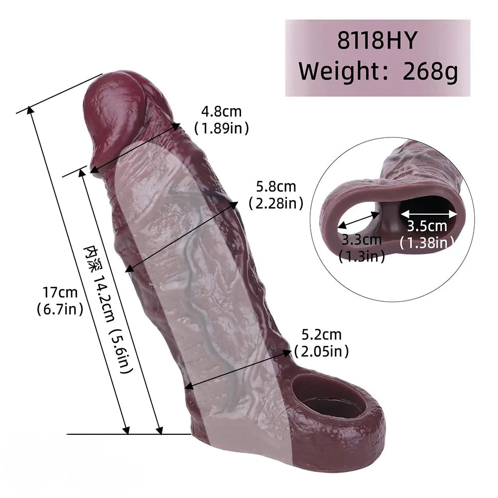 6.7in Blue Veins Silicone Soft Cock Sleeve Dildo For Enlargement