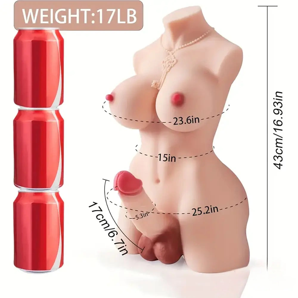 6.7in Premium Real Silicone Dildo With Skeleton Shemale Sex Doll Torso