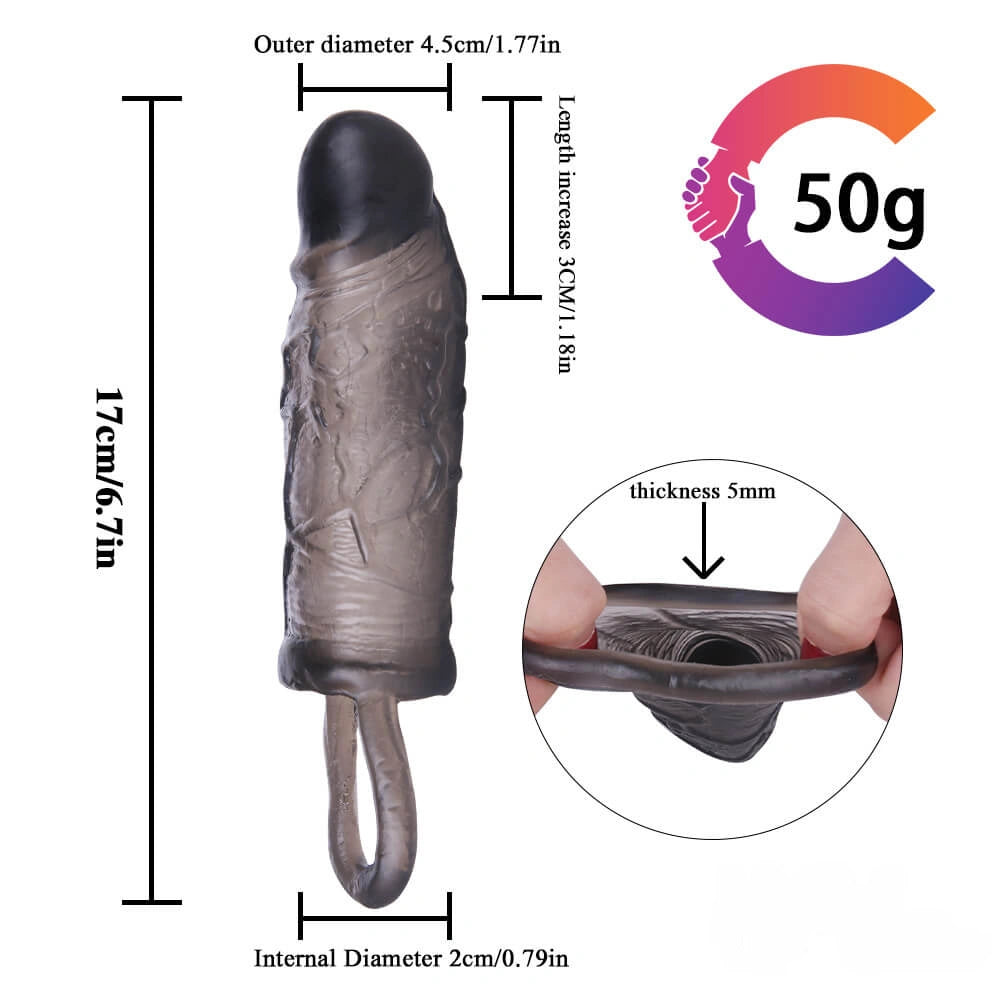 6.7in Real Texture Black Cock Extender Sleeve For Penis Extension
