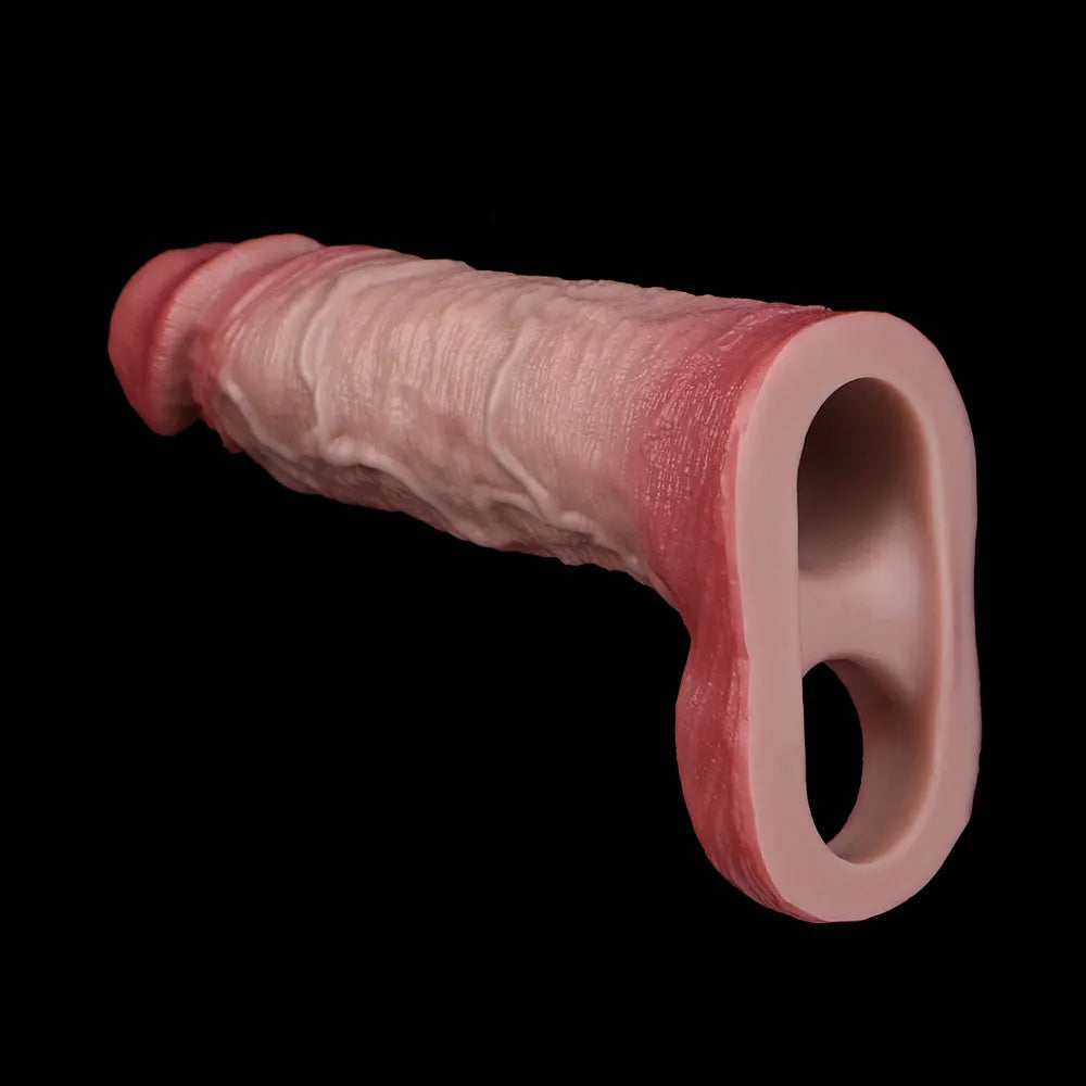 6.81in Real Skin Soft Blue Veins Hollow Dildo Cock Sleeve With Cock Ring