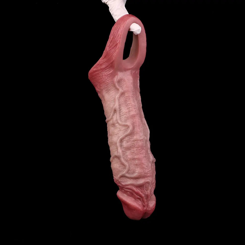 6.81in Real Skin Soft Blue Veins Hollow Dildo Cock Sleeve With Cock Ring