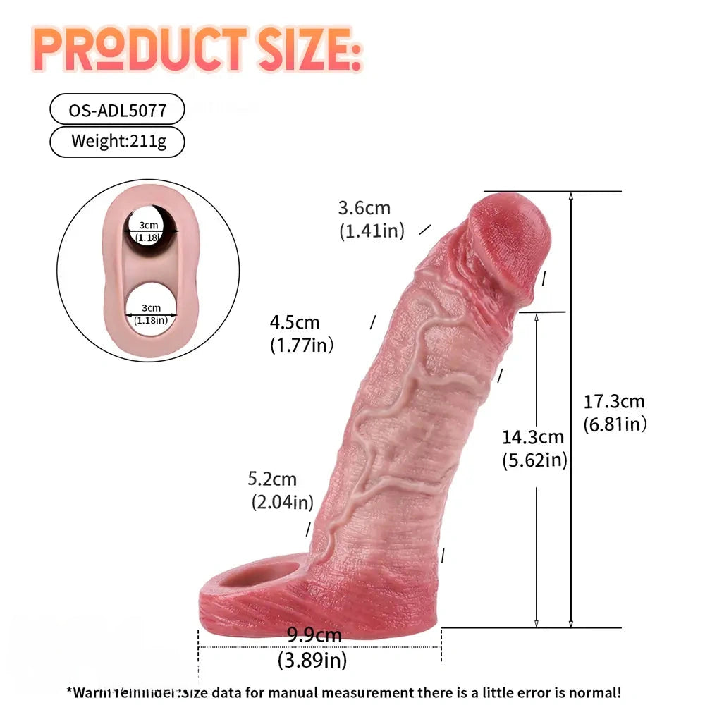 6.81in Real Skin Soft Blue Veins Hollow Dildo Cock Sleeve With Cock Ring