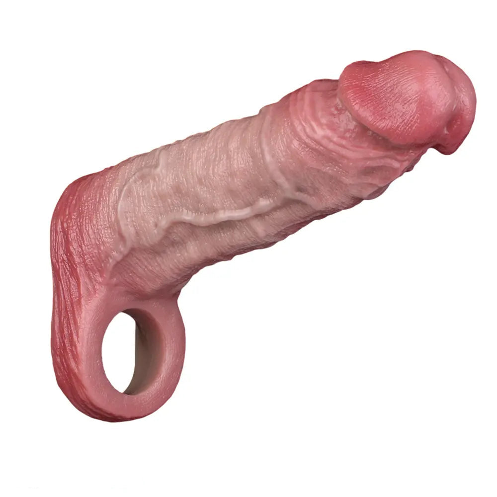 6.81in Real Skin Soft Blue Veins Hollow Dildo Cock Sleeve With Cock Ring