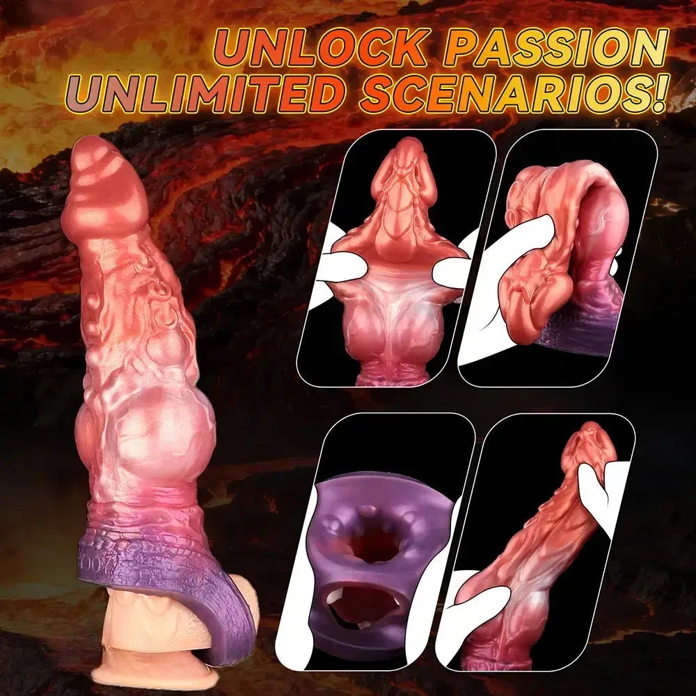 6.85in 8.11in 9.84in Dragon Monster Knot Silicone Dildo Sleeve Sheath