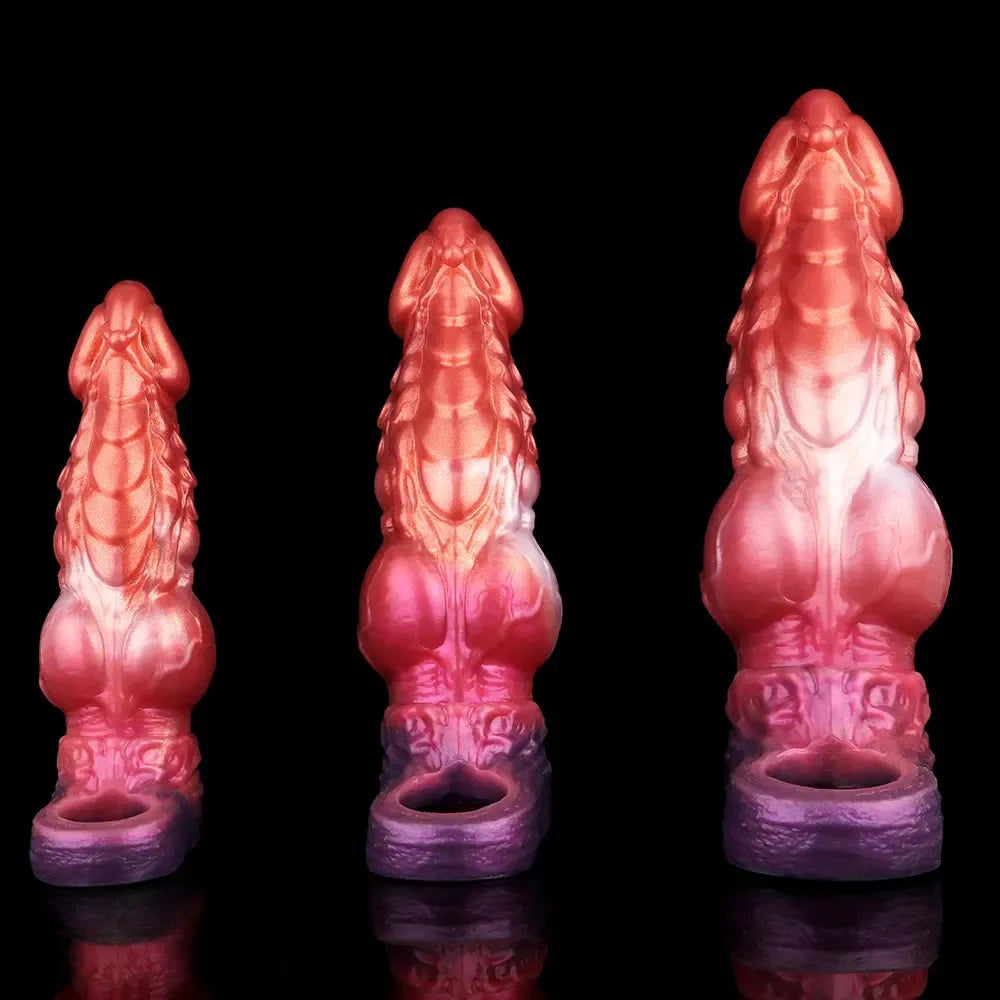 6.85in 8.11in 9.84in Dragon Monster Knot Silicone Dildo Sleeve Sheath