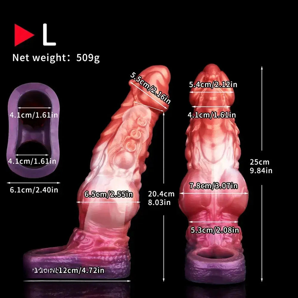 6.85in 8.11in 9.84in Dragon Monster Knot Silicone Dildo Sleeve Sheath