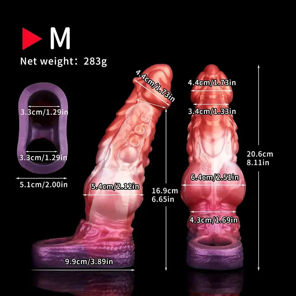 6.85in 8.11in 9.84in Dragon Monster Knot Silicone Dildo Sleeve Sheath