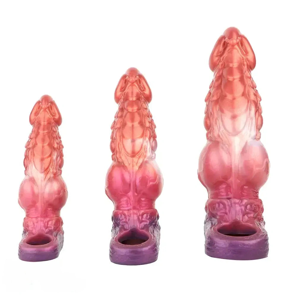 6.85in 8.11in 9.84in Dragon Monster Knot Silicone Dildo Sleeve Sheath