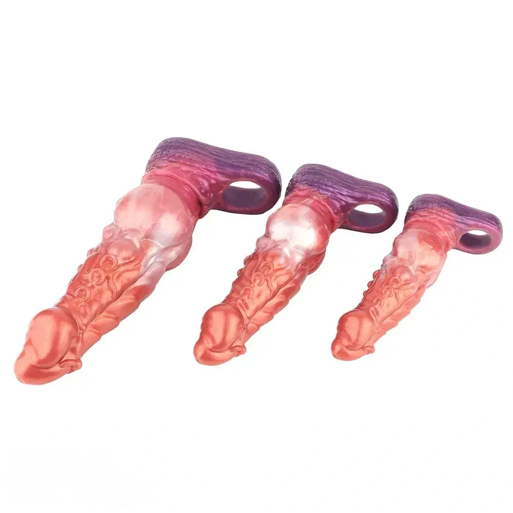 6.85in 8.11in 9.84in Dragon Monster Knot Silicone Dildo Sleeve Sheath