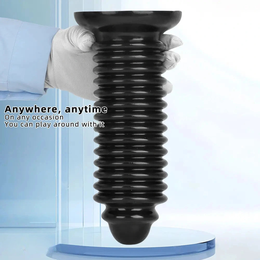 6.88in 9.84in Black Pointed Tip Threaded Big PVC Penis Butt Plug Dildo