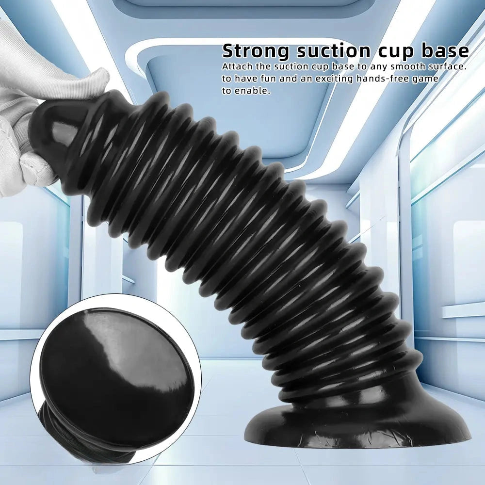 6.88in 9.84in Black Pointed Tip Threaded Big PVC Penis Butt Plug Dildo