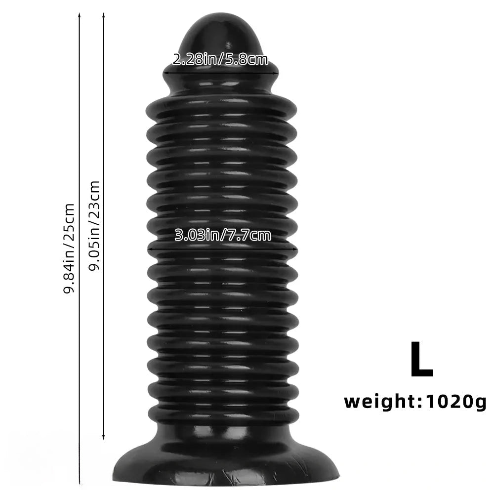6.88in 9.84in Black Pointed Tip Threaded Big PVC Penis Butt Plug Dildo