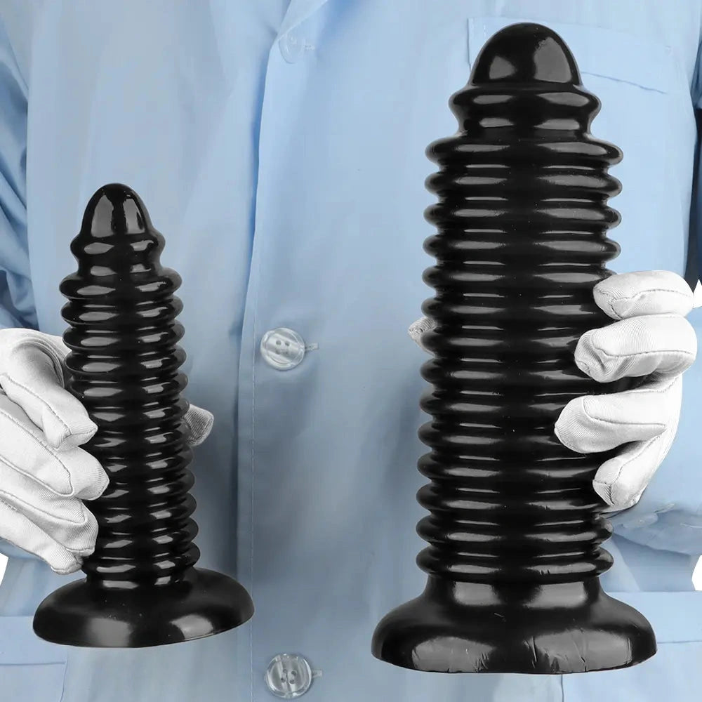 6.88in 9.84in Black Pointed Tip Threaded Big PVC Penis Butt Plug Dildo