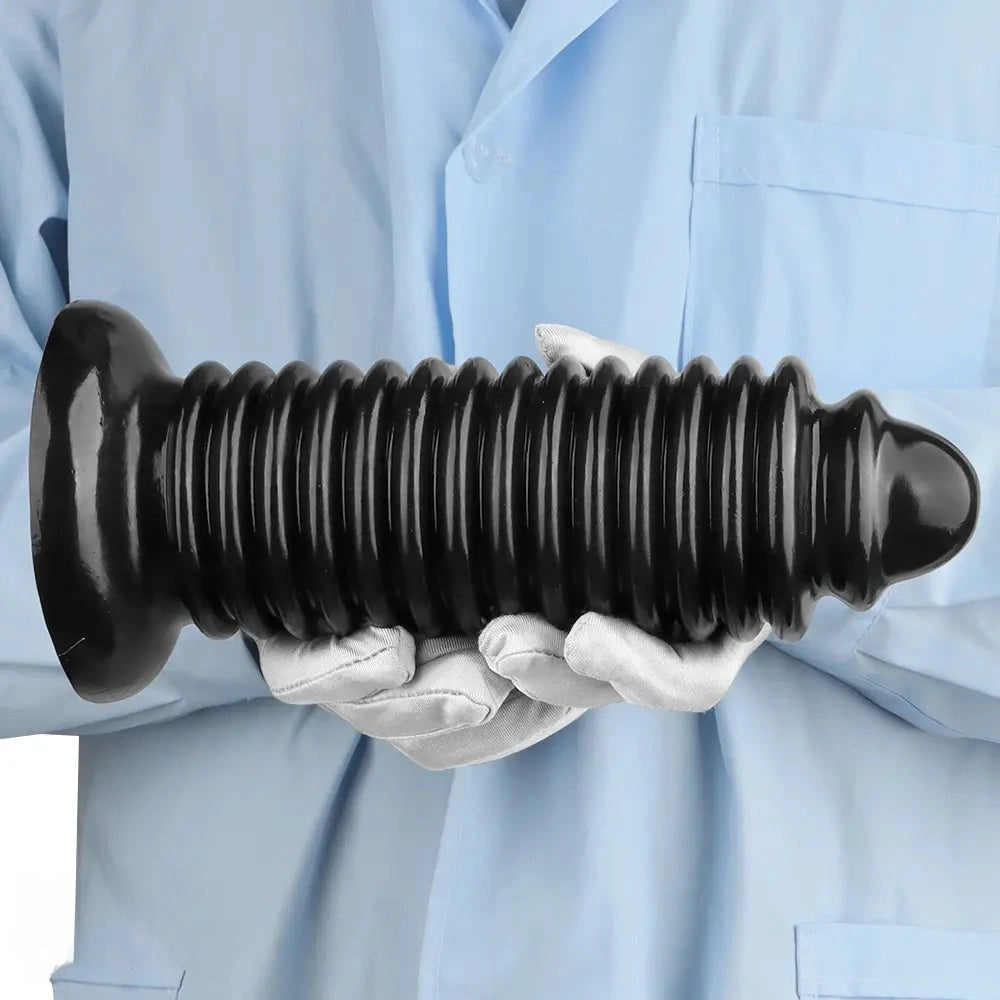 6.88in 9.84in Black Pointed Tip Threaded Big PVC Penis Butt Plug Dildo