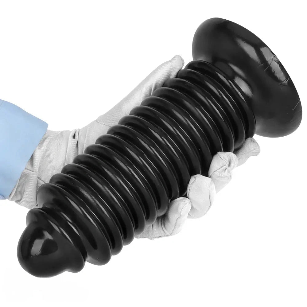6.88in 9.84in Black Pointed Tip Threaded Big PVC Penis Butt Plug Dildo