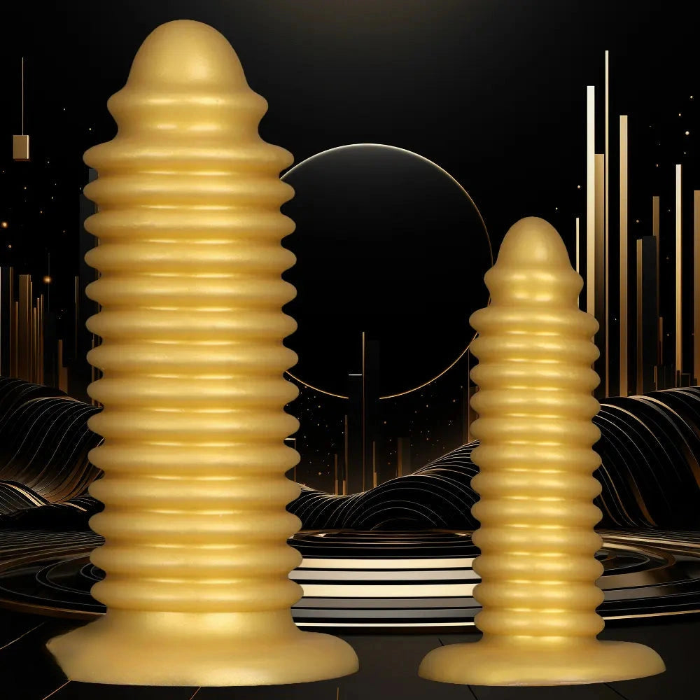 6.88in 9.84in Gold Silicone Threaded Giant Dildo Butt Plug For Fisting