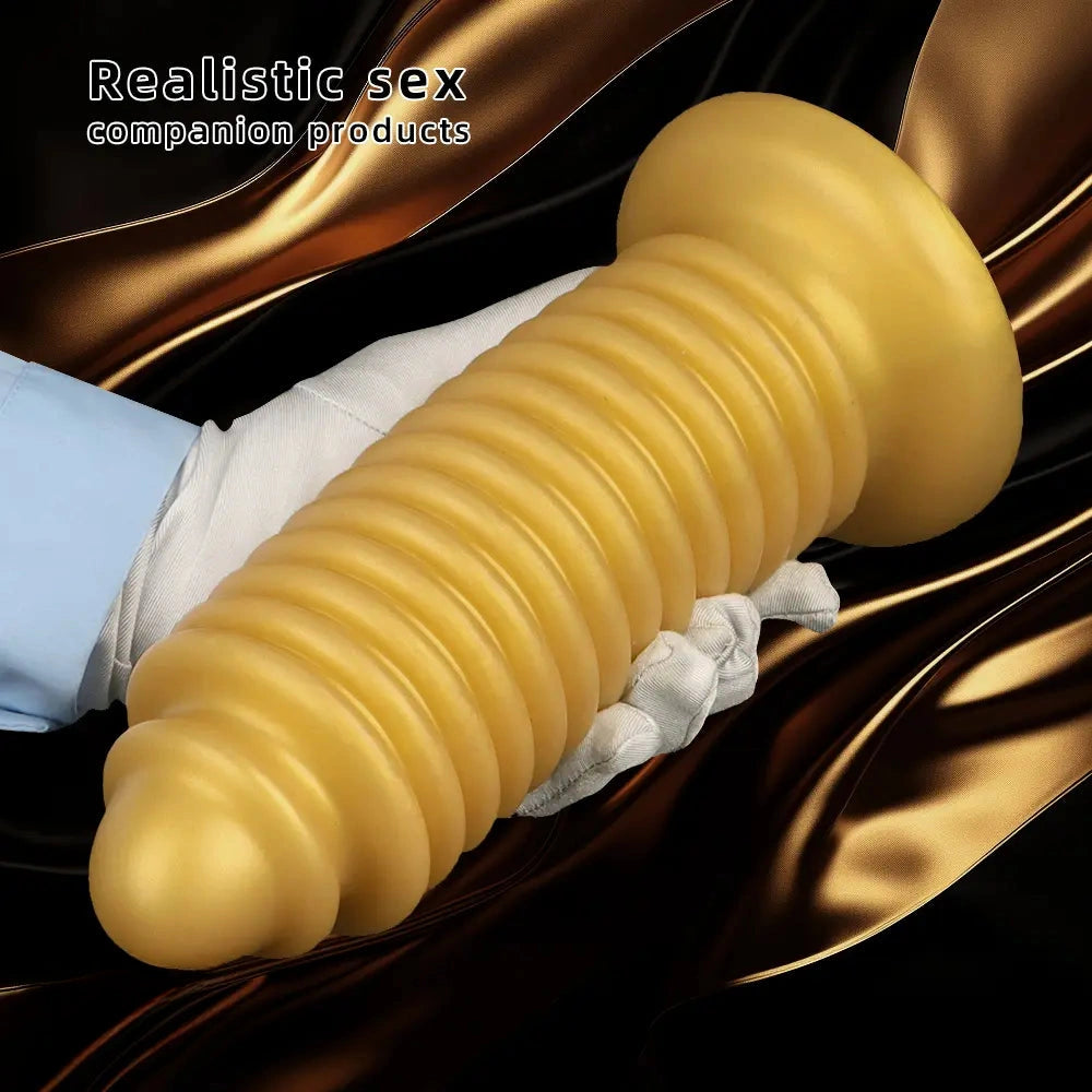 6.88in 9.84in Gold Silicone Threaded Giant Dildo Butt Plug For Fisting