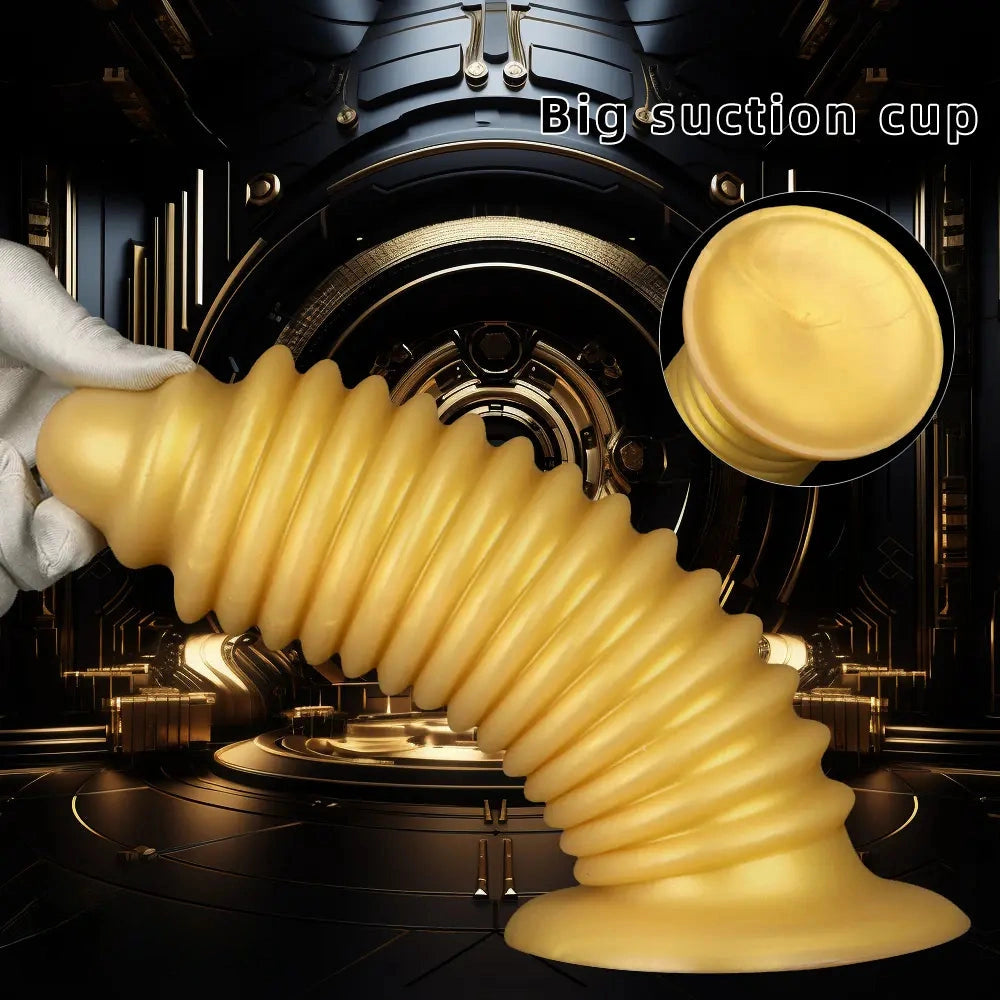 6.88in 9.84in Gold Silicone Threaded Giant Dildo Butt Plug For Fisting