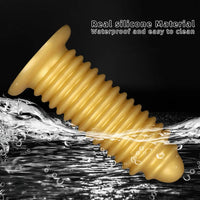 6.88in 9.84in Gold Silicone Threaded Giant Dildo Butt Plug For Fisting