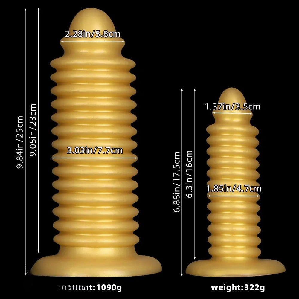 6.88in 9.84in Gold Silicone Threaded Giant Dildo Butt Plug For Fisting