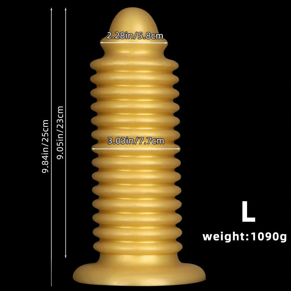 6.88in 9.84in Gold Silicone Threaded Giant Dildo Butt Plug For Fisting