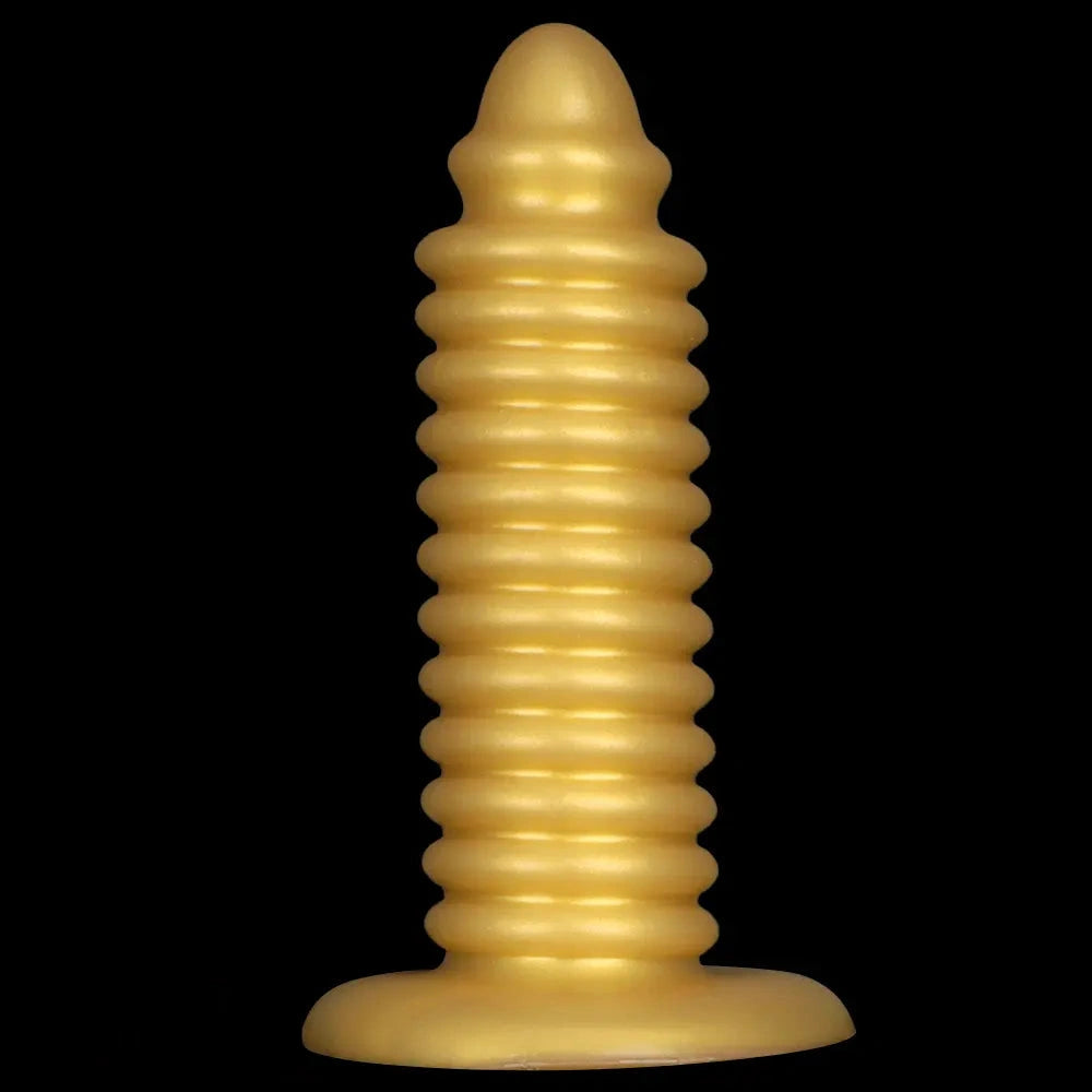 6.88in 9.84in Gold Silicone Threaded Giant Dildo Butt Plug For Fisting