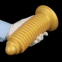 6.88in 9.84in Gold Silicone Threaded Giant Dildo Butt Plug For Fisting