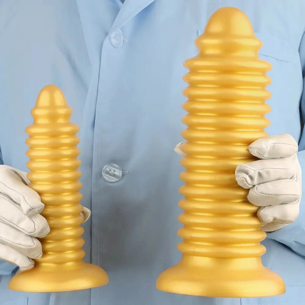 6.88in 9.84in Gold Silicone Threaded Giant Dildo Butt Plug For Fisting