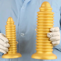 6.88in 9.84in Gold Silicone Threaded Giant Dildo Butt Plug For Fisting