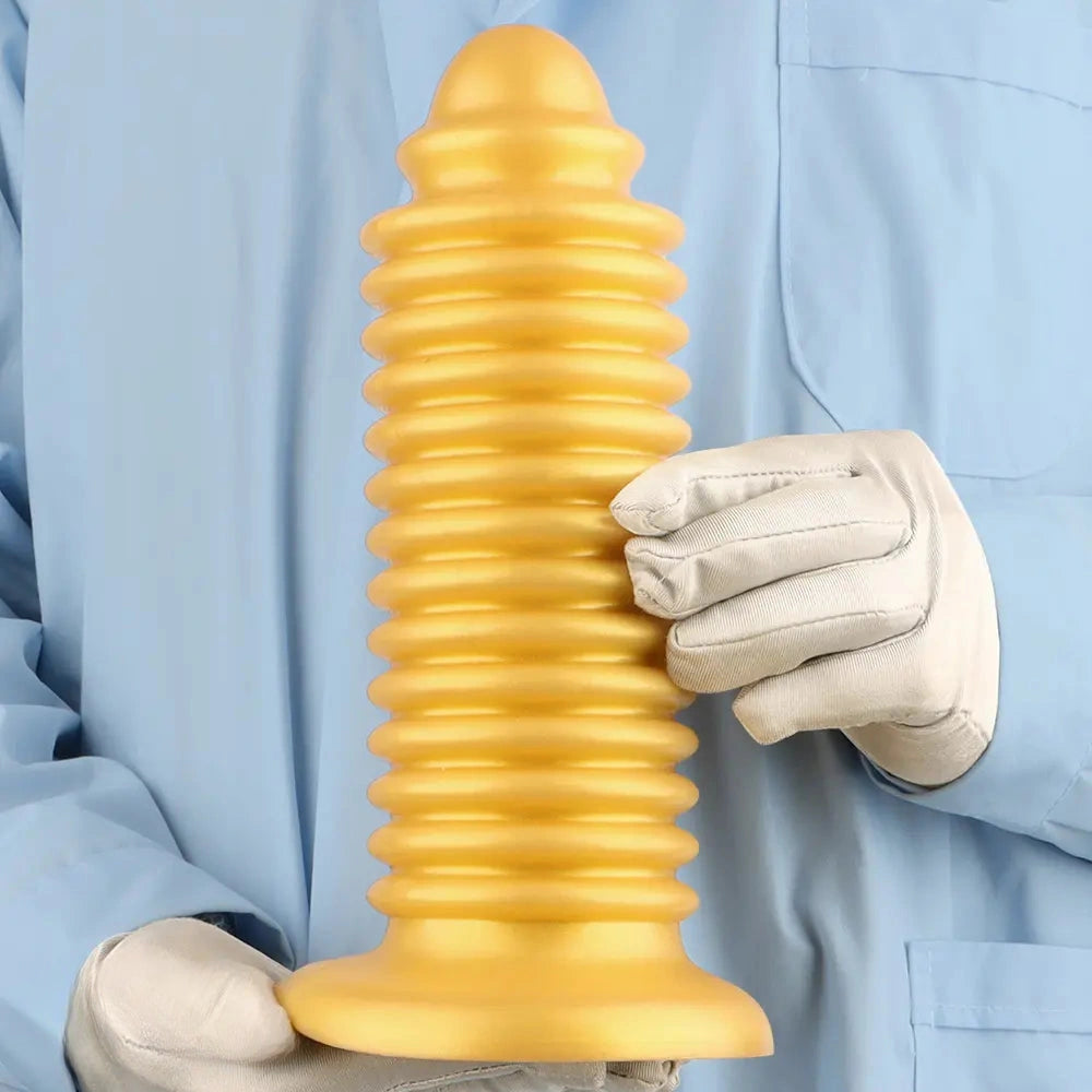 6.88in 9.84in Gold Silicone Threaded Giant Dildo Butt Plug For Fisting