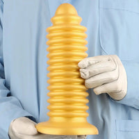 6.88in 9.84in Gold Silicone Threaded Giant Dildo Butt Plug For Fisting