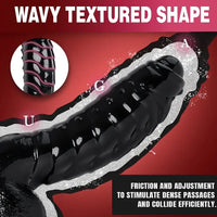 6.88in Glossy Black Monster Penis PVC Uncut Adult Toy Wave Texture