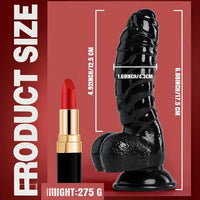 6.88in Glossy Black Monster Penis PVC Uncut Adult Toy Wave Texture