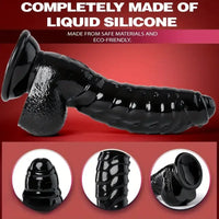6.88in Glossy Black Monster Penis PVC Uncut Adult Toy Wave Texture