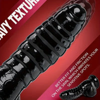 6.88in Glossy Black Monster Penis PVC Uncut Adult Toy Wave Texture